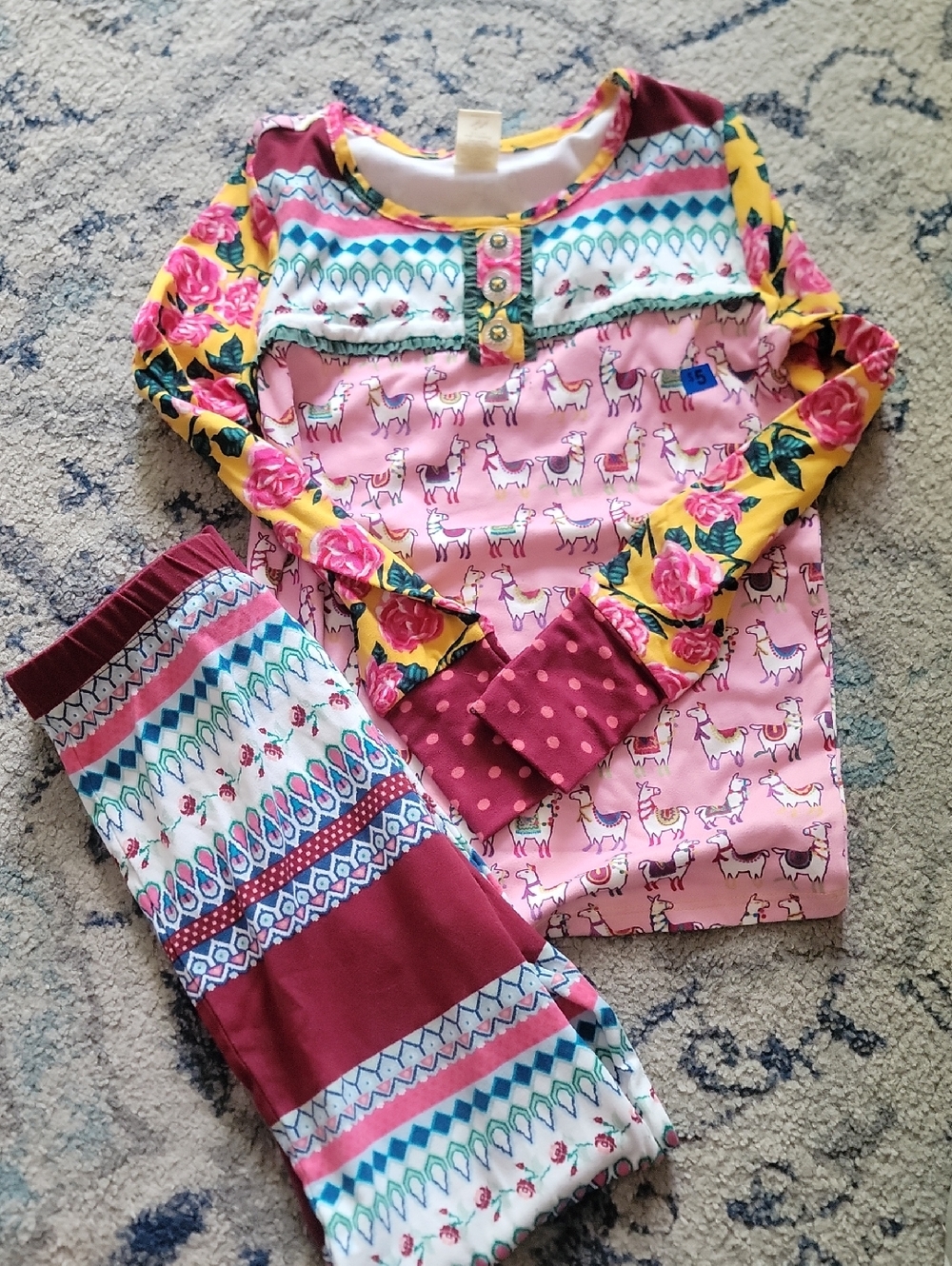 Matilda Jane Girls' Pink Llama Print Long Sleeve Pajama Set